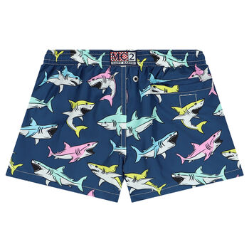 Boys Navy Blue Sharks Swim Shorts